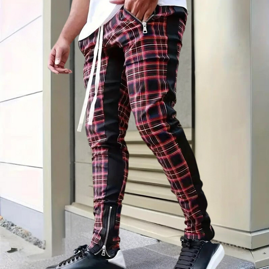 Pantalón deportivo estampado cuadros ajustado hombre - Vestiria