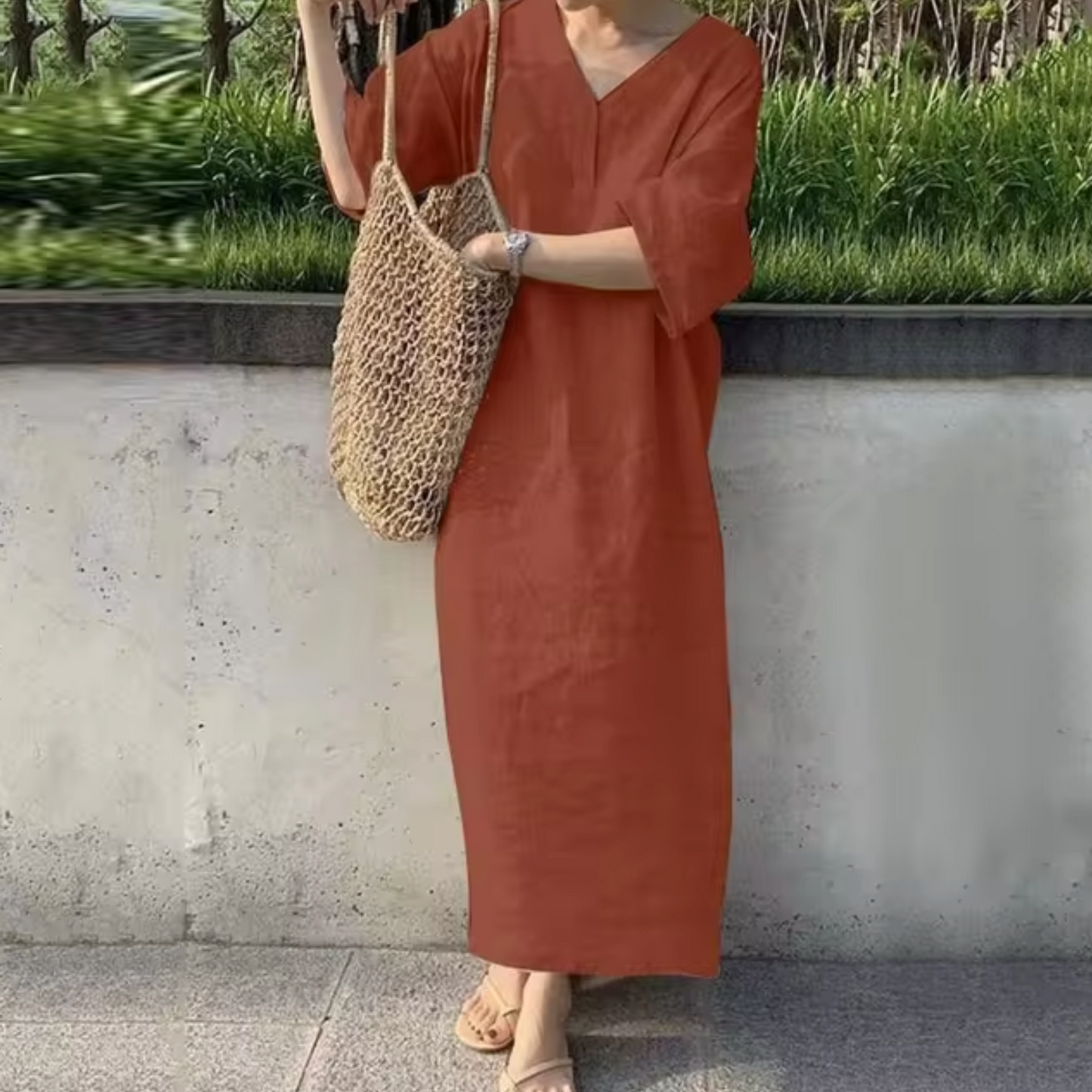 Vestido Lino Natural Amplio y Fresco