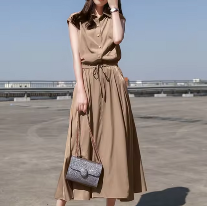 Vestido Elegante Sin Mangas con Cinturón