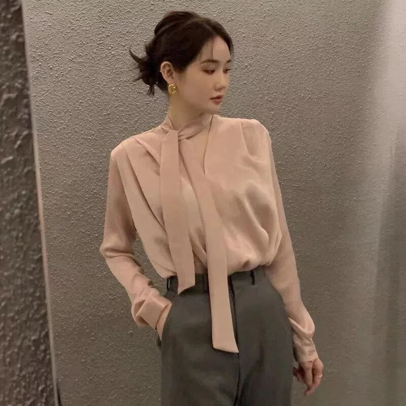 Blusa Satén de Mujer con Lazo Elegante