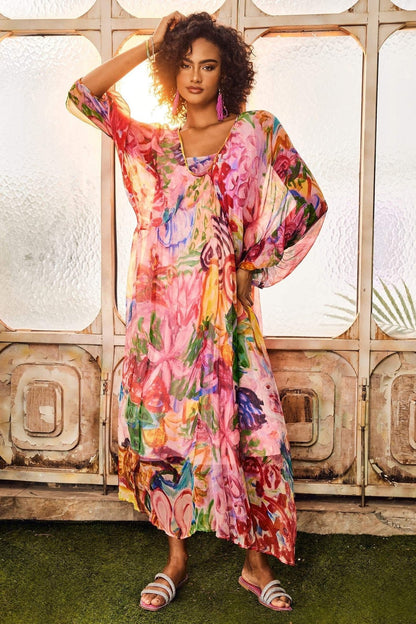 Vestido Estampado Midi con Mangas Cortas