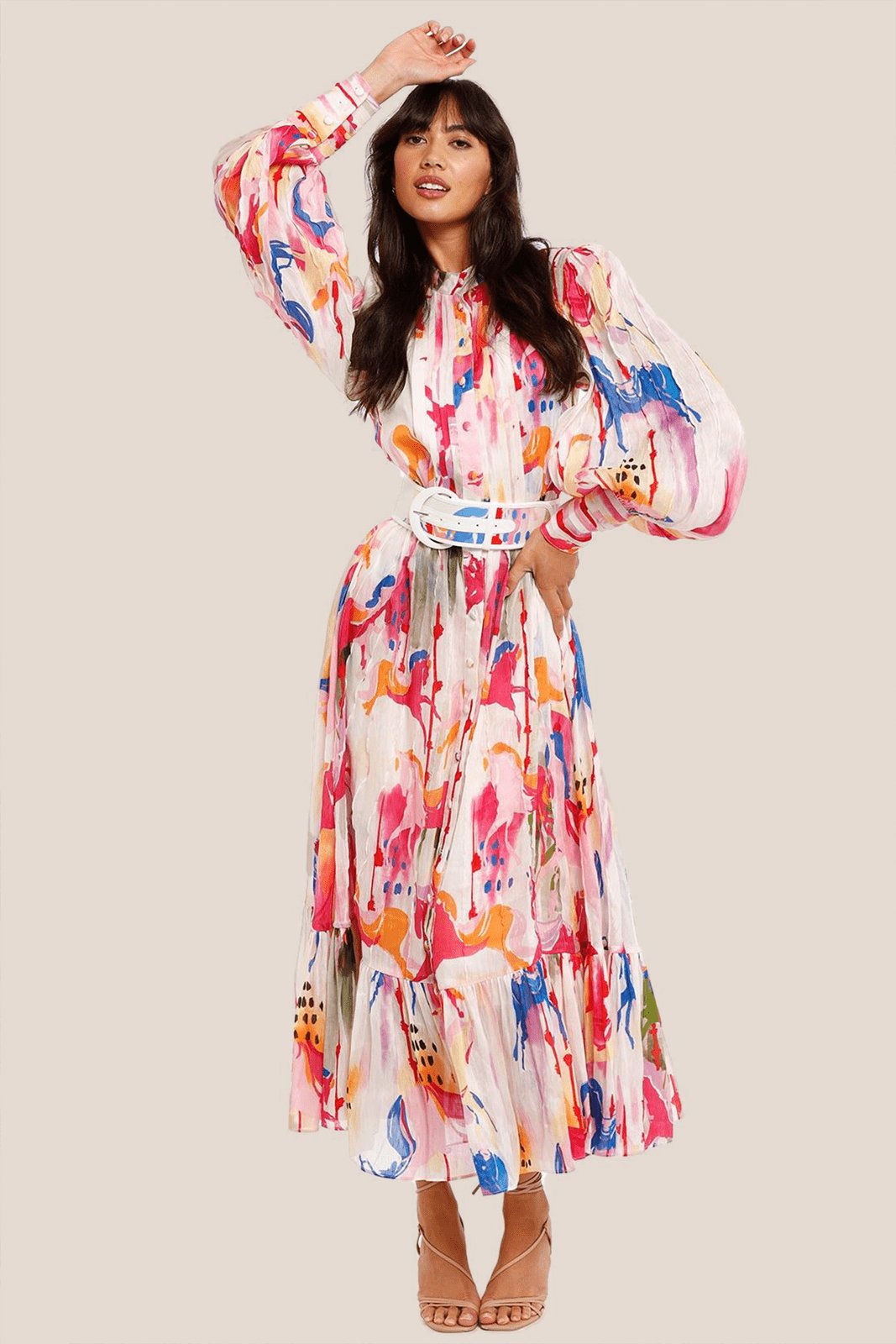 Vestido Estampado Elegante con Cintura - Vestiria