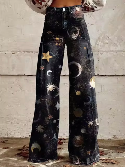 Pantalón Ancho con Diseño de Luces Brillantes