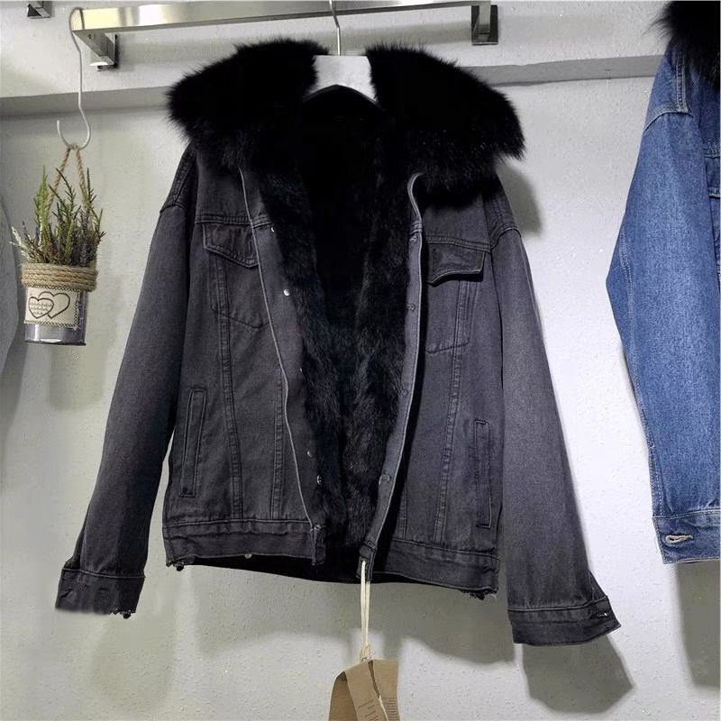 Chaqueta Vaquera Mujer Piel Sintética Cálido Invierno