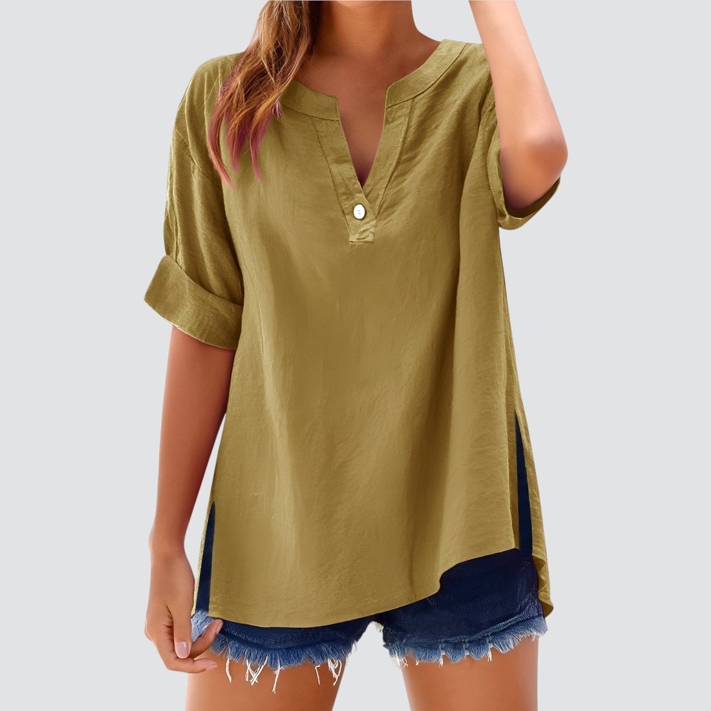 Vestido amplio mujer escote en V elegante