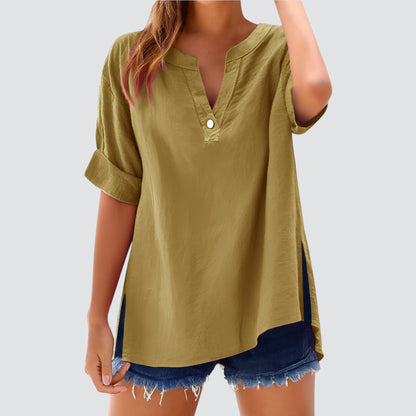 Vestido amplio mujer escote en V elegante