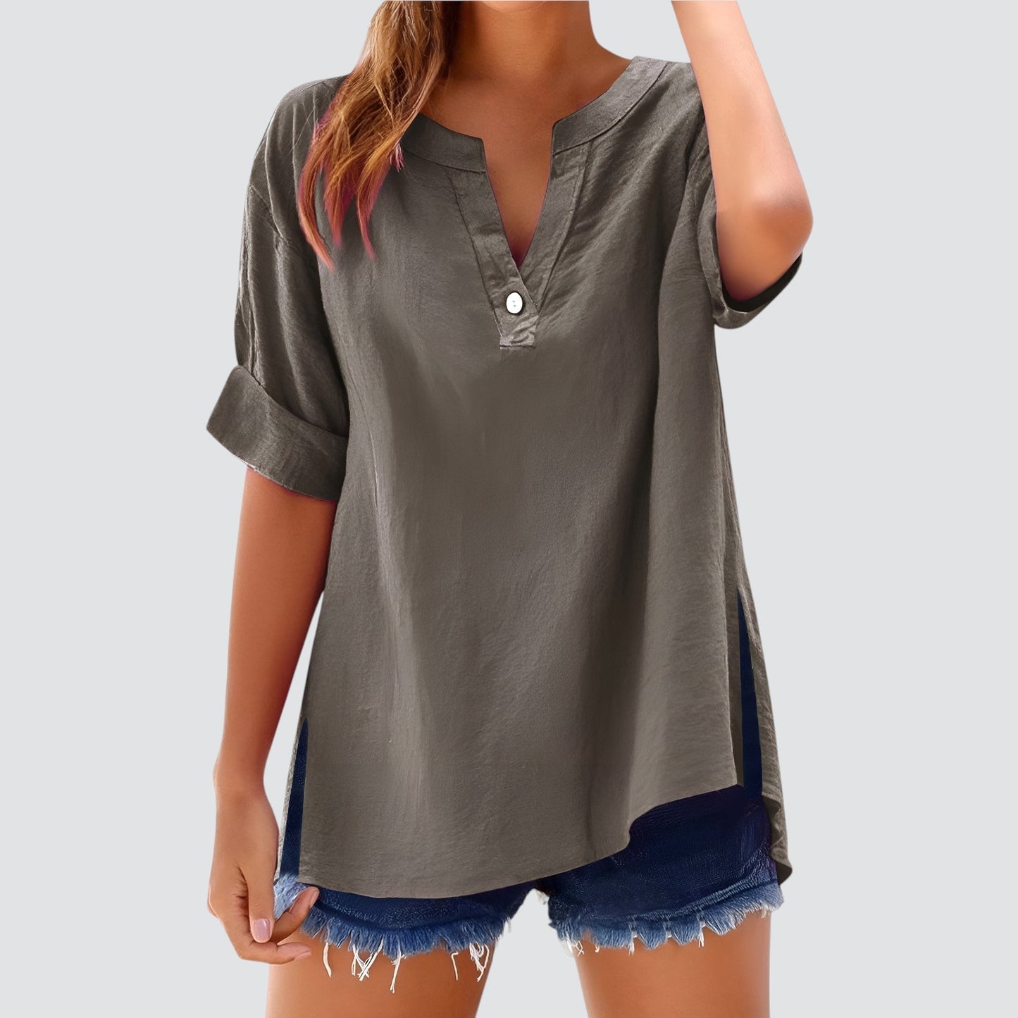 Vestido amplio mujer escote en V elegante