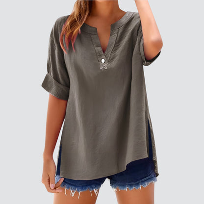 Vestido amplio mujer escote en V elegante