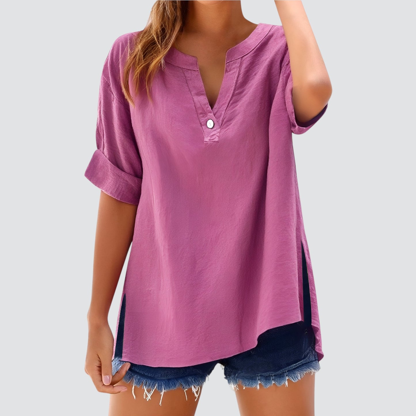 Vestido amplio mujer escote en V elegante