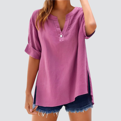 Vestido amplio mujer escote en V elegante