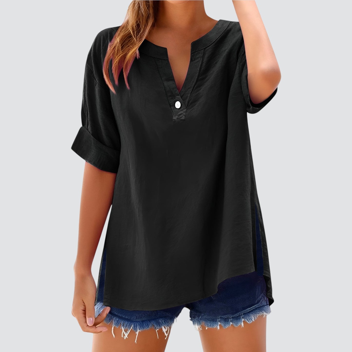 Vestido amplio mujer escote en V elegante
