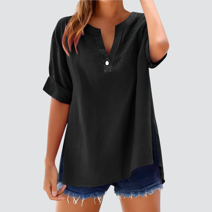 Vestido amplio mujer escote en V elegante
