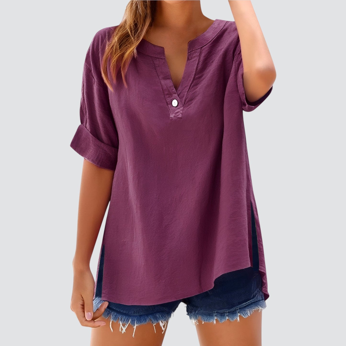 Vestido amplio mujer escote en V elegante