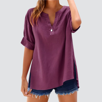 Vestido amplio mujer escote en V elegante