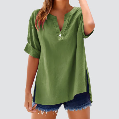 Vestido amplio mujer escote en V elegante