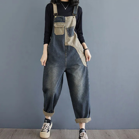 Peto de cuero mujer estilo retro patchwork - Vestiria