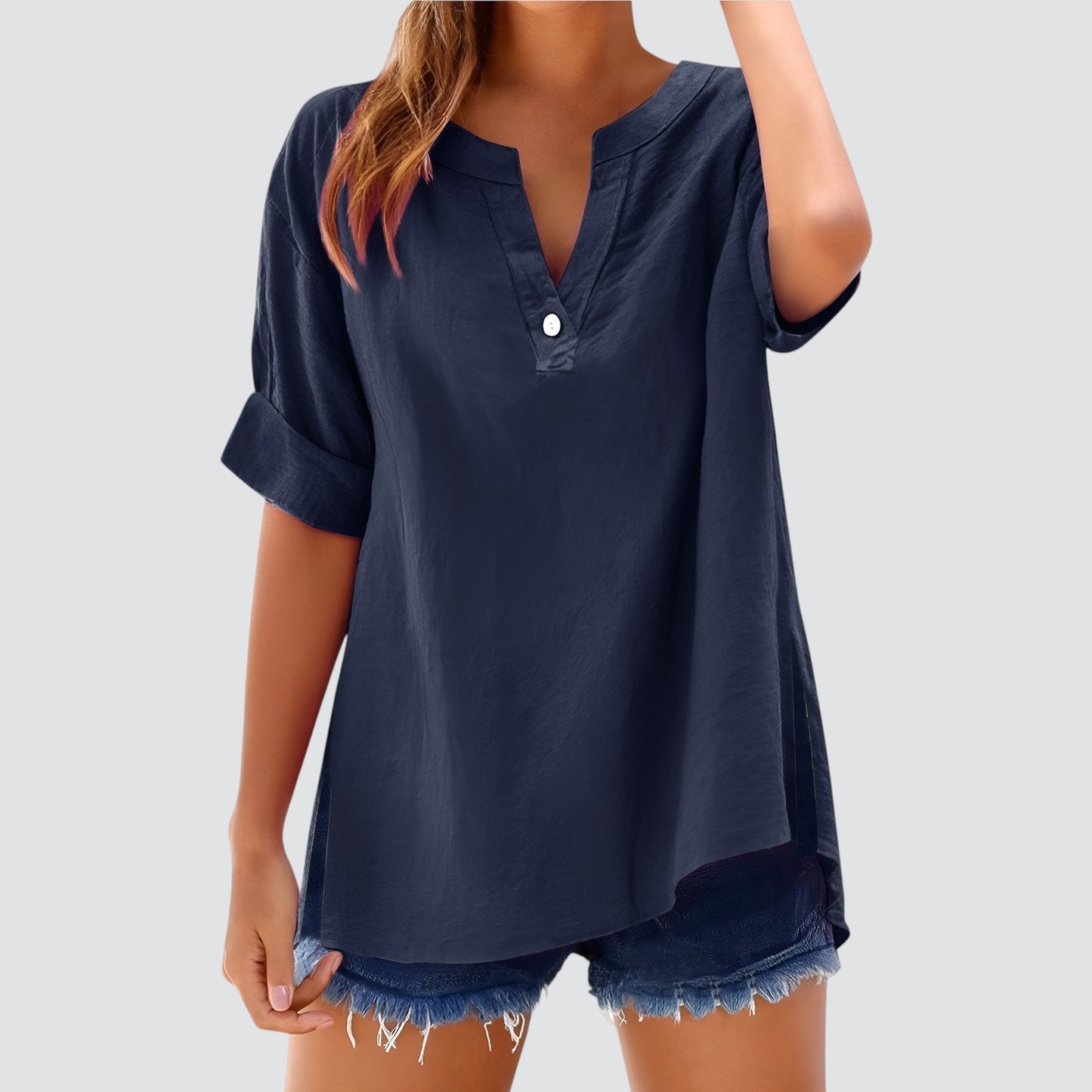 Vestido amplio mujer escote en V elegante