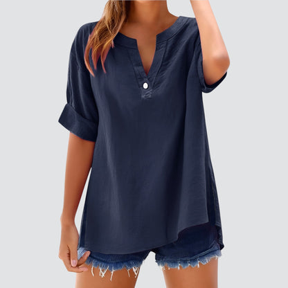 Vestido amplio mujer escote en V elegante