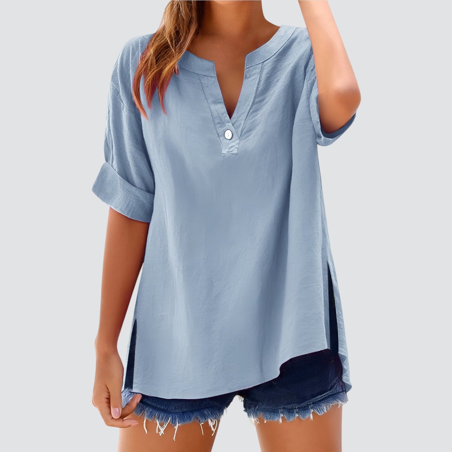 Vestido amplio mujer escote en V elegante