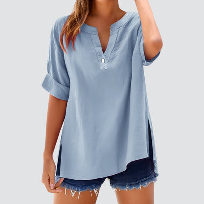 Vestido amplio mujer escote en V elegante