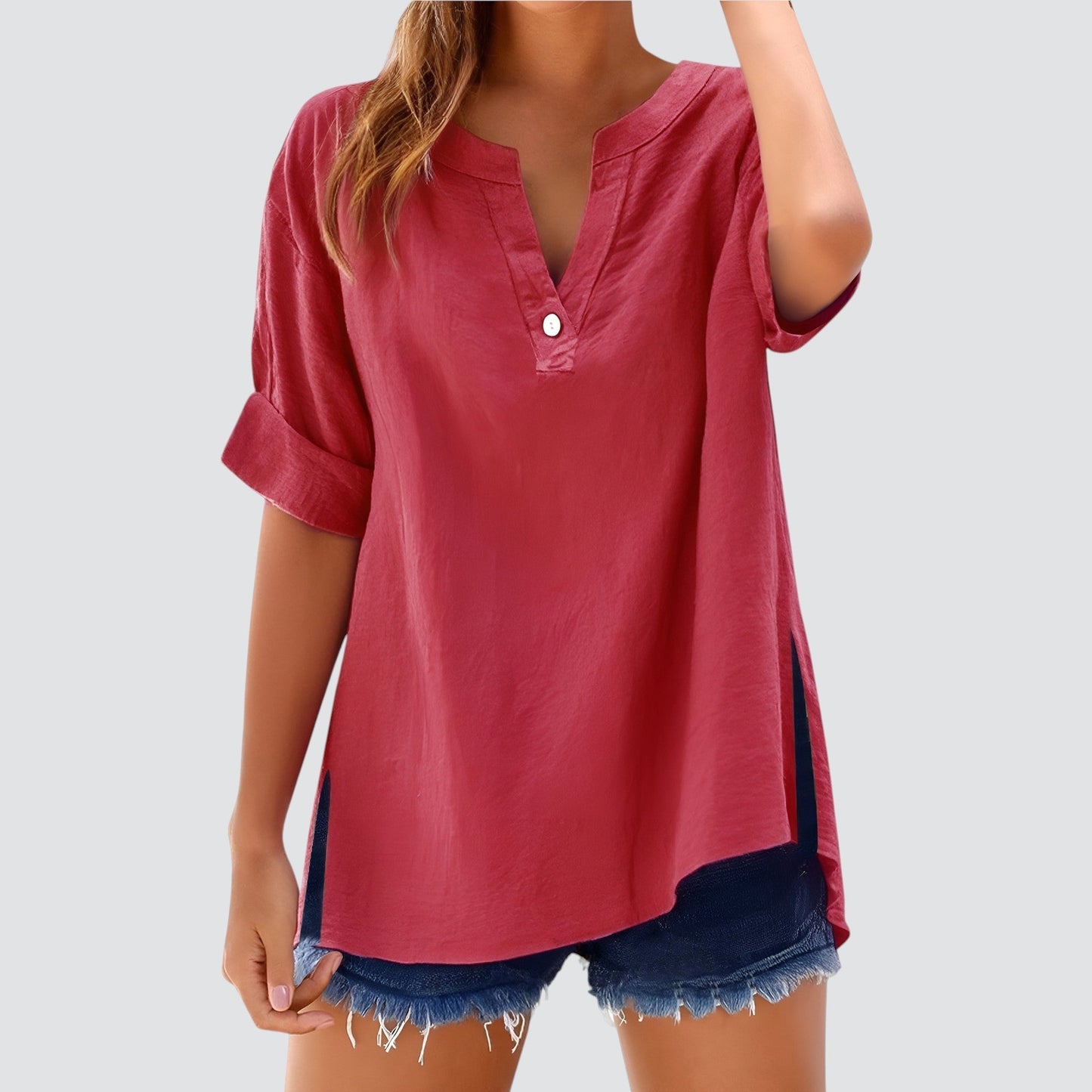Vestido amplio mujer escote en V elegante