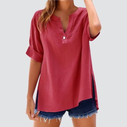 Vestido amplio mujer escote en V elegante