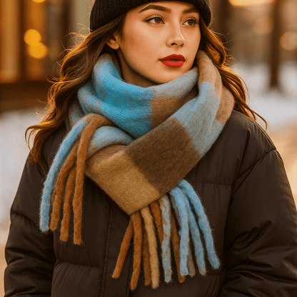 Bufanda Mujer Lana Gruesa con Flecos Largos