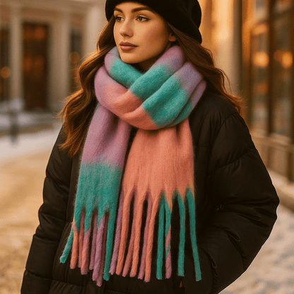 Bufanda Mujer Lana Gruesa con Flecos Largos