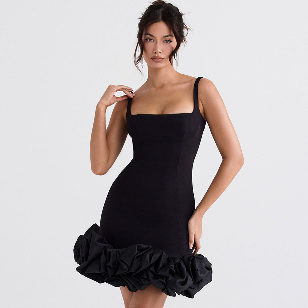 Vestido Noche Corto sin Mangas con Volantes Elegante