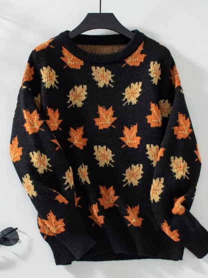 Jersey de punto estampado de hojas otoñales