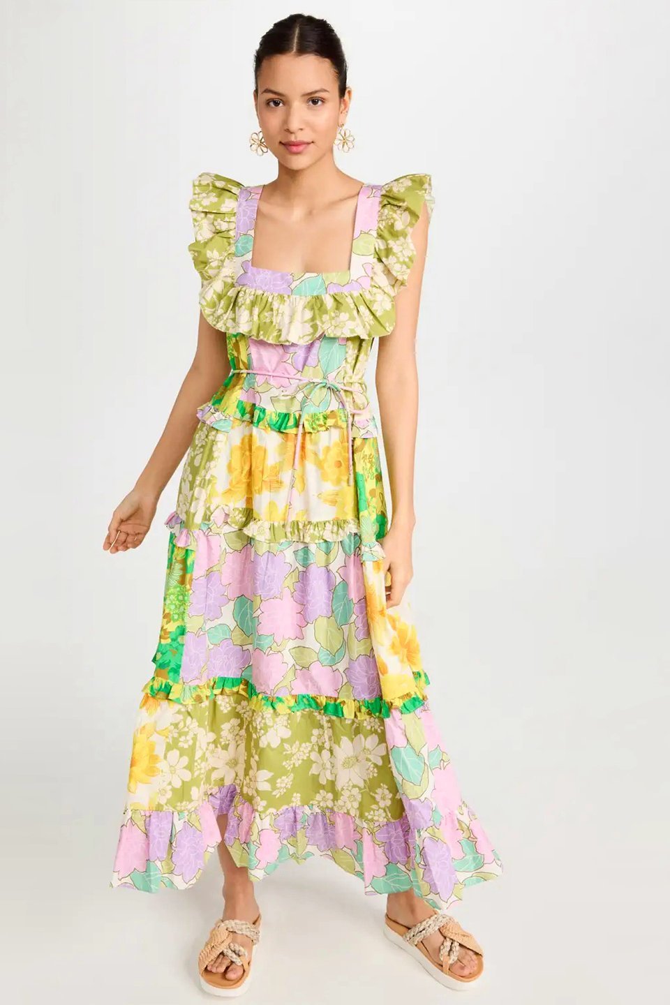 Vestido Estampado Midi con Encaje - Vestiria