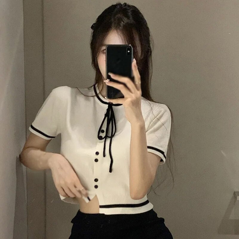 Top de punto ligero manga corta mujer - Vestiria