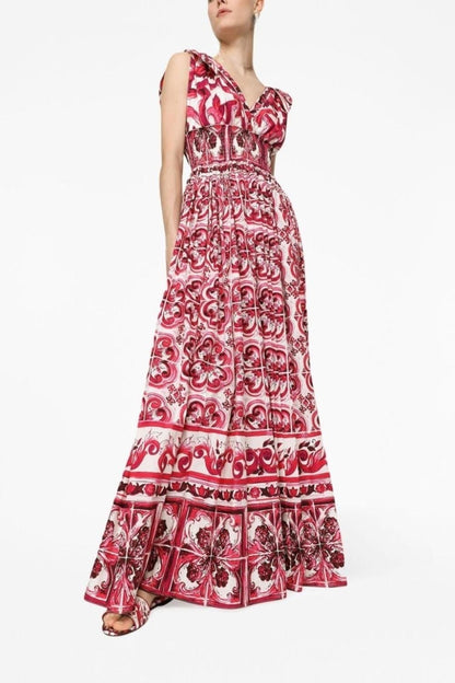 Vestido Maxi Estampado con Lazo - Vestiria
