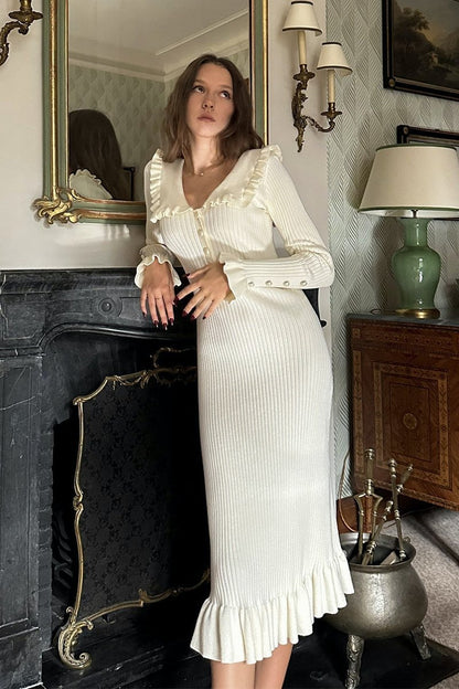 Vestido Midi de Punto Elegante con Detalles Perlados