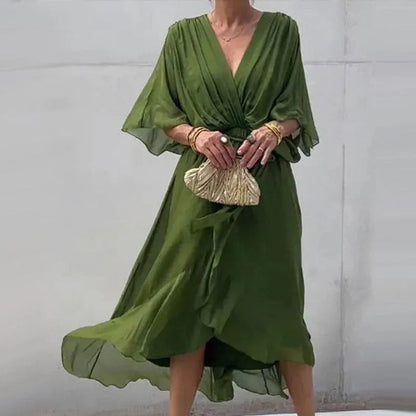 Vestido Mujer Midi Elegante con Escote en V - Vestiria