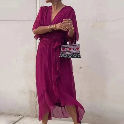 Vestido Mujer Midi Elegante con Escote en V