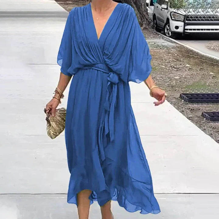 Vestido Mujer Midi Elegante con Escote en V