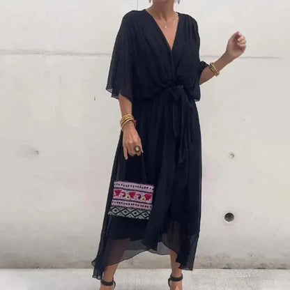 Vestido Mujer Midi Elegante con Escote en V