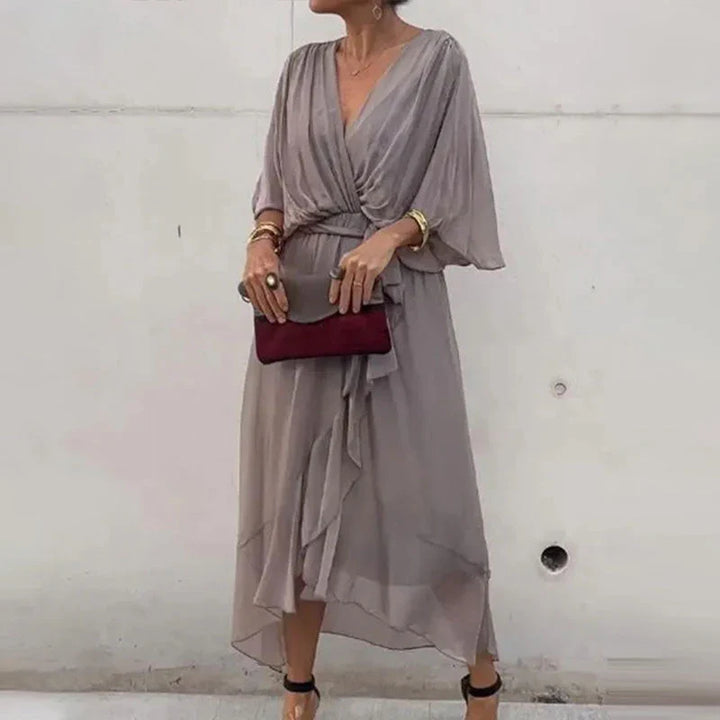 Vestido Mujer Midi Elegante con Escote en V