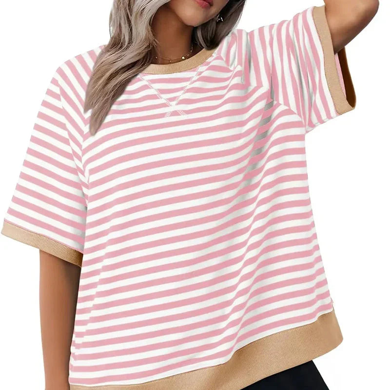 Camiseta de algodón a rayas ligera y cómoda