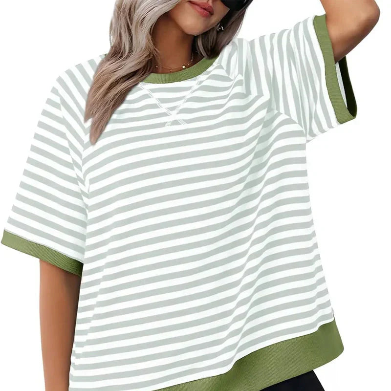 Camiseta de algodón a rayas ligera y cómoda