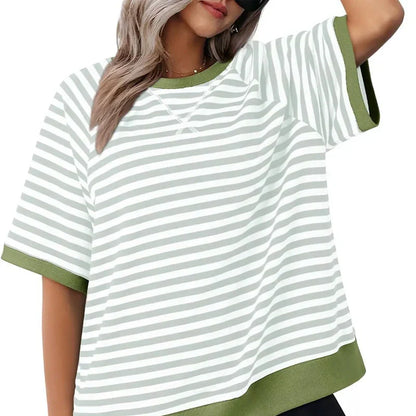 Camiseta de algodón a rayas ligera y cómoda
