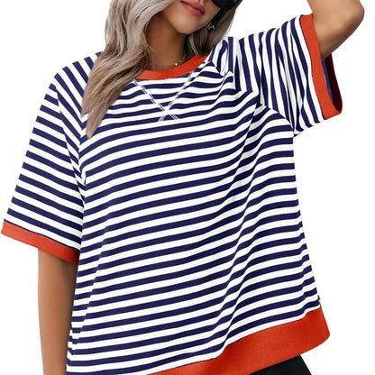 Camiseta de algodón a rayas ligera y cómoda