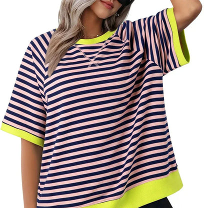 Camiseta de algodón a rayas ligera y cómoda