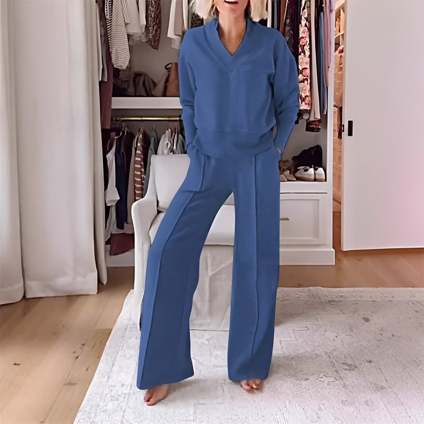 Pantalón ancho y top cómodo conjunto casual