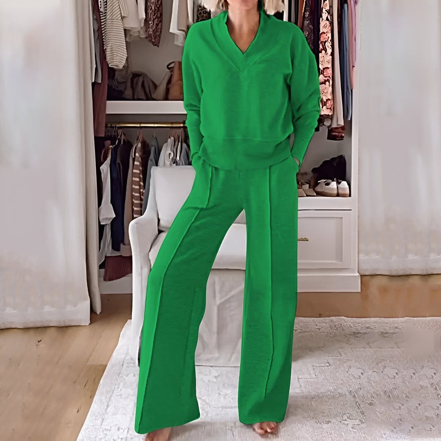 Pantalón ancho y top cómodo conjunto casual
