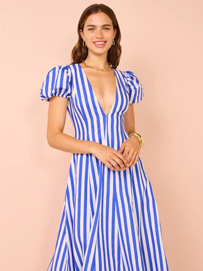 Vestido Mujer Rayas Mangas Voladas