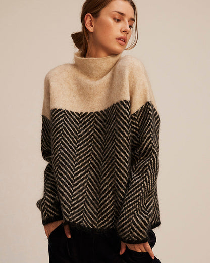 Suéter Cuello Alto Mujer Bicolor Algodón - Vestiria