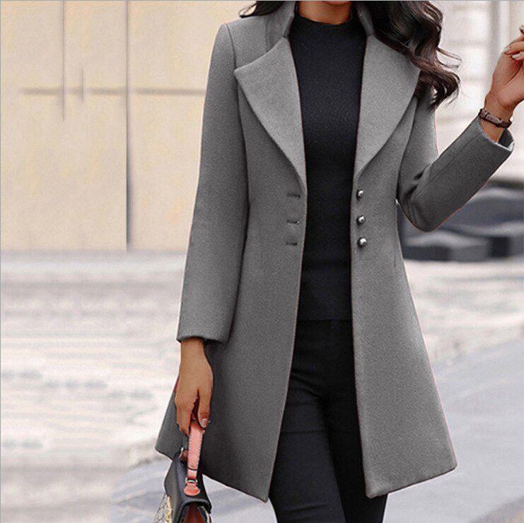 Abrigo Mujer Corte Ajustado Botones Elegantes