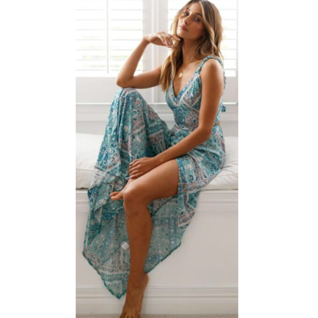 Vestido Maxi Atado Floral Elegante - Vestiria